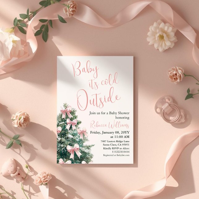 Invitación Winter It's Cold Outside Pink Bow Girl Baby Shower (Subido por el creador)