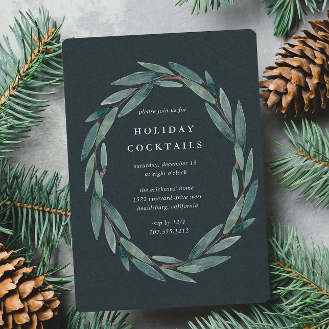 Invitación Winter Laurel | Fiesta de cócteles de vacaciones (Subido por el creador)