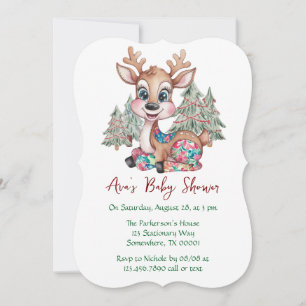 Invitación Winter Little Reindeer Sewn Patchwork Baby Shower