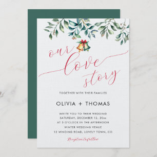 Invitación Winter Love Story Mistletoe Navidades Bell Boda