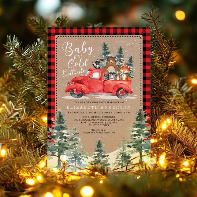 Invitación Winter Lumberjack Woodland Animals Baby Shower (Subido por el creador)