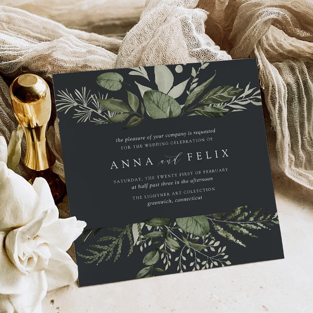 Invitación Winter Meadow | Boda de marco botánico verde (Subido por el creador)