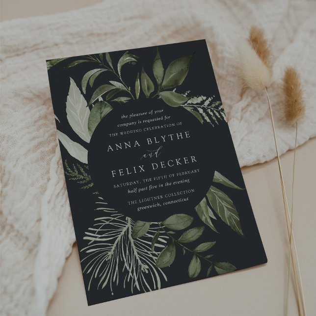 Invitación Winter Meadow Green Boda Botánico (Dark moody botanical wedding invitations)