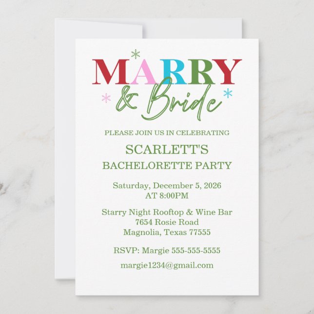Invitación Winter Merry & Bride Bachelorette (Anverso)