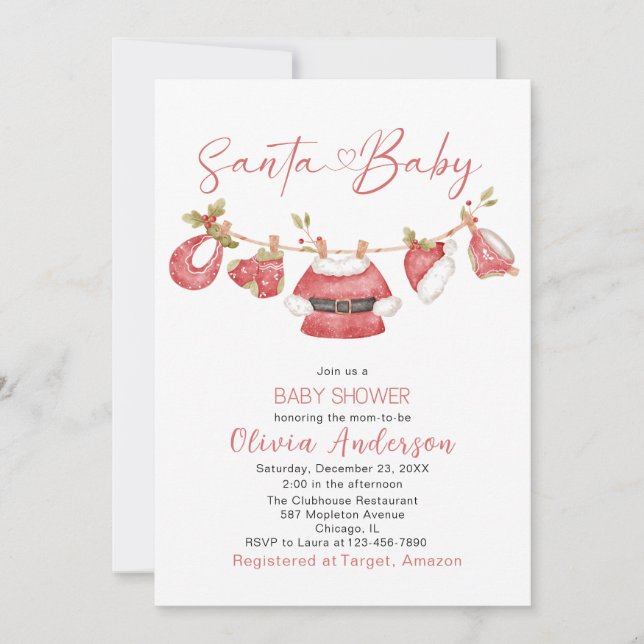 Invitación Winter Merry Christmas Santa Watercolor Baby Show (Anverso)