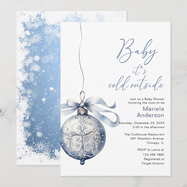 Invitación Winter Merry Christmas Watercolor Baby Shower mamá (Anverso / Reverso)