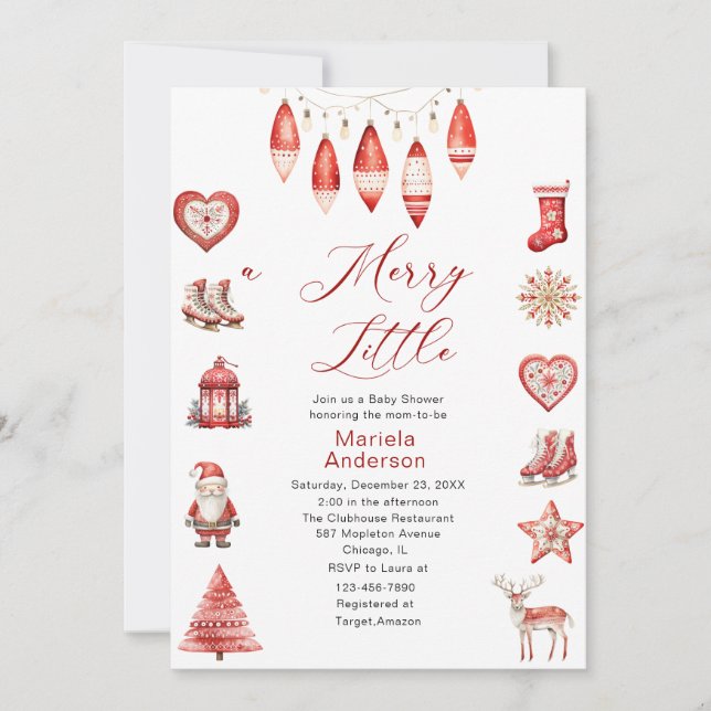 Invitación Winter Merry Christmas Watercolor Baby Shower mamá (Anverso)