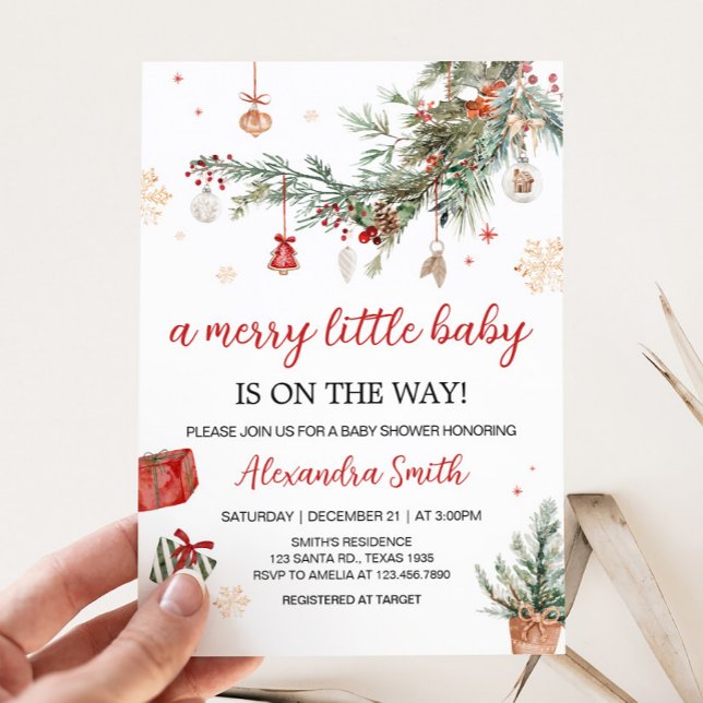 Invitación Winter Merry Little Navidades Baby Shower (Merry Little Winter Christmas Baby Shower Invitation)