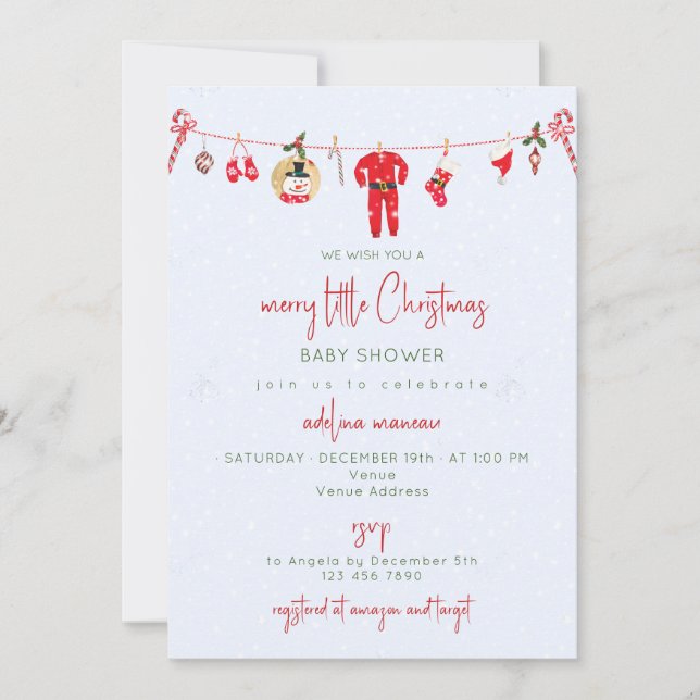 Invitación Winter Merry Little Navidades Boy Chica Baby Showe (Anverso)