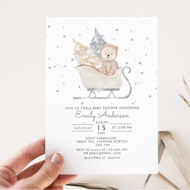 Invitación Winter Minimalista Bear Sleigh Baby Shower (Subido por el creador)