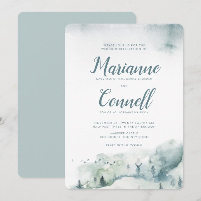 Invitación Winter Mystère III Boda informal de guiones (Anverso / Reverso)