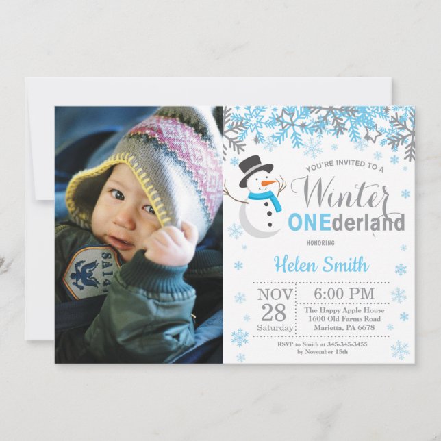 Invitación Winter Nieve Nacimiento del Niño de Onederland (Anverso)