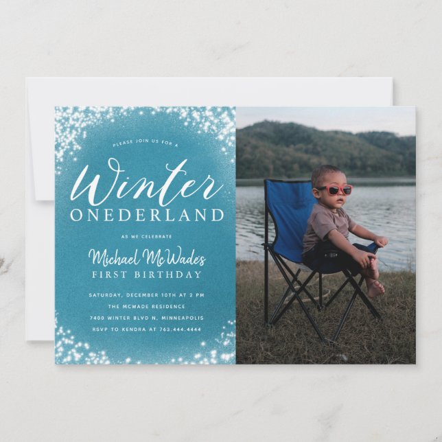 Invitación Winter, niño de Onederland, foto del Fiesta de cum (Anverso)