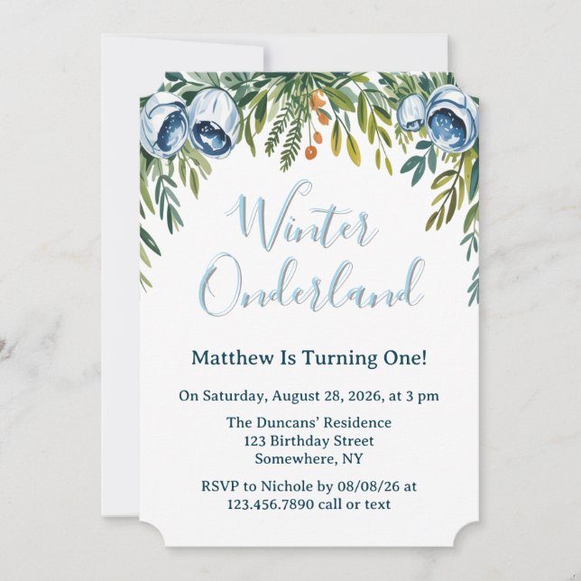 Invitación Winter Onderland Boys primero. Fiesta de cumpleaño (Anverso)