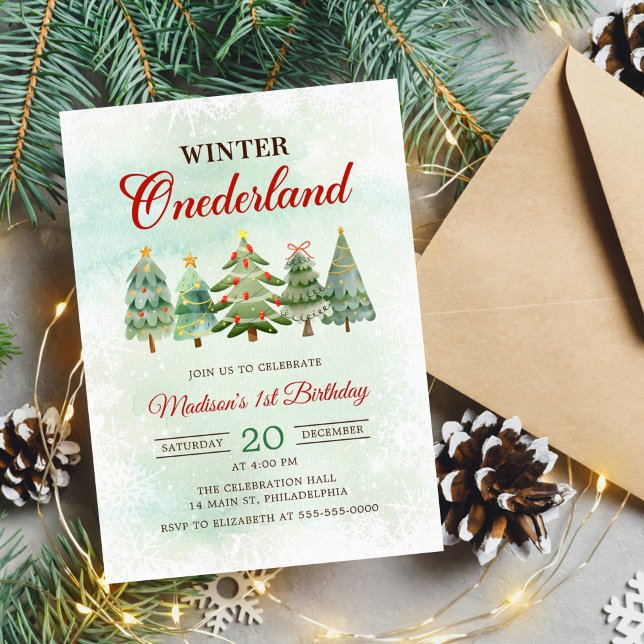 Invitación Winter Onderland Christmas Tree 1er cumpleaños Fie (Subido por el creador)