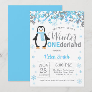 Invitación Winter Onderland Pingüino Boy 1er cumpleaños