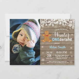 Invitación Winter Onderland Rustic Boy 1er cumpleaños