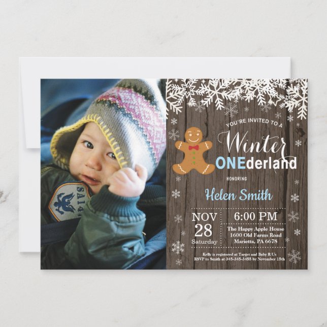 Invitación Winter Onderland Rustic Boy 1er cumpleaños (Anverso)