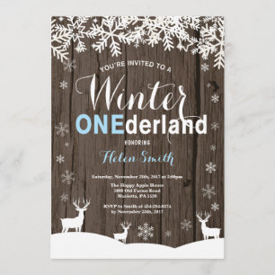 Invitación Winter Onderland Rustic Wood Boy 1er cumpleaños