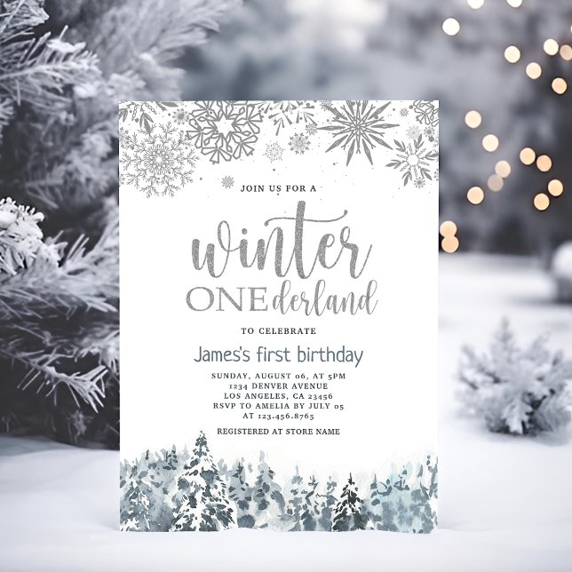 Invitación Winter Onderland Silver Snowflakes 1er cumpleaños (Subido por el creador)