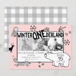 Invitación Winter One-derland Primer cumpleaños Tri Photo Woo
