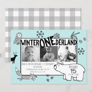 Invitación Winter One-derland Primer cumpleaños Tri Photo Woo