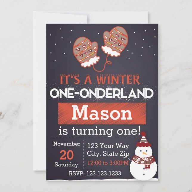 Invitación Winter One-derland (rojo) (Anverso)