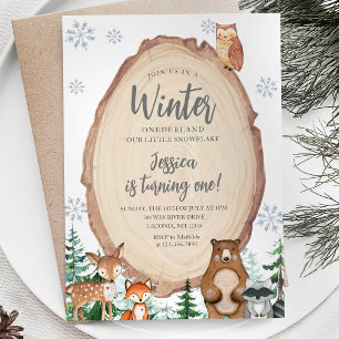 Invitación Winter Onederland 1er cumpleaños Animal Woodland