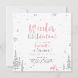 Invitación Winter Onederland 1er/Primer Cumpleaños - Chica