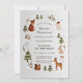 Invitación Winter ONEderland 1st Birthday Invitation Editable