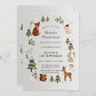 Invitación Winter ONEderland 1st Birthday Invitation Editable