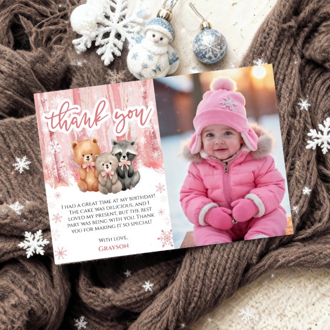 Invitación Winter Onederland 1st Birthday Thank You Cards (Subido por el creador)