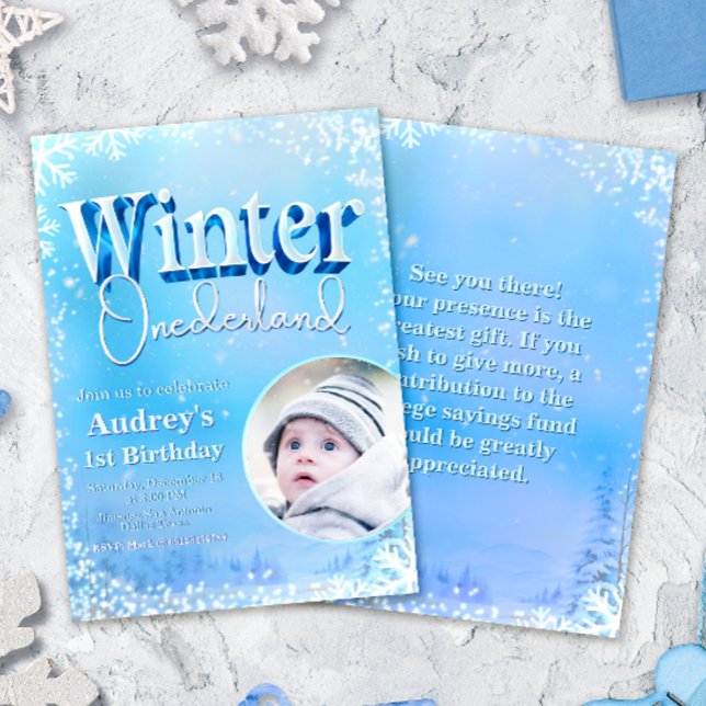 Invitación Winter Onederland - 1st Birthday with Photo  (Subido por el creador)