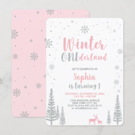 Invitación Winter Onederland 1st, First Birthday, Girl