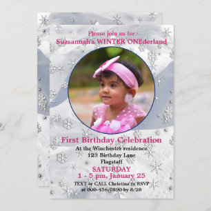Invitación Winter ONEderland 1stt Birthday Snowflake Template