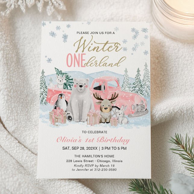 Invitación Winter Onederland Arctic Animal Girl 1st Birthday (Subido por el creador)