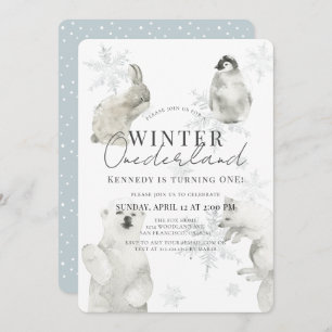 Invitación Winter Onederland Arctic Animals Boy 1er cumpleaño
