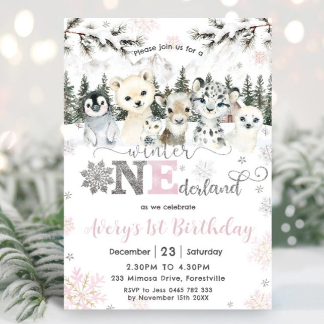 Invitación Winter Onederland Arctic Animals Snow 1st Birthday (Subido por el creador)