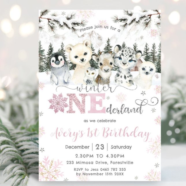 Invitación Winter Onederland Arctic Animals Snow 1st Birthday (Subido por el creador)