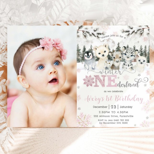 Invitación Winter Onederland Arctic Animals Snow 1st Birthday (Subido por el creador)