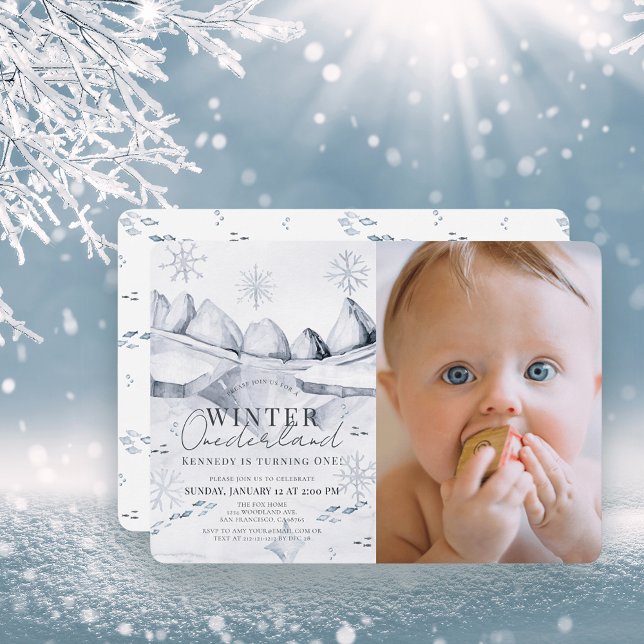 Invitación Winter Onederland Arctic Scene First Birthday Phot (Subido por el creador)