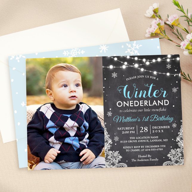 Invitación Winter ONEderland Baby Boy foto de primer cumpleañ (Subido por el creador)