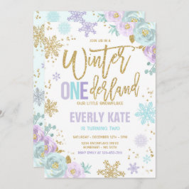 Invitación Winter ONEderland Birthday Gold Purple Snowflake