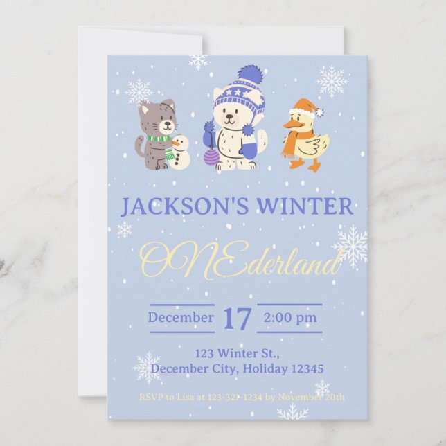 Invitación Winter ONEderland Birthday Invitation (Anverso)