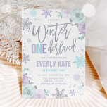Invitación Winter ONEderland Birthday Silver Purple Snowflake<br><div class="desc">Invitación al copo de nieve púrpura del cumpleaños de invierno de ONEderland</div>