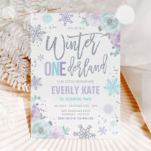 Winter ONEderland Birthday Silver Purple Snowflake