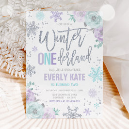 Invitación Winter ONEderland Birthday Silver Purple Snowflake