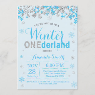 Invitación Winter Onederland Blue and Silver Boy primer cumpl