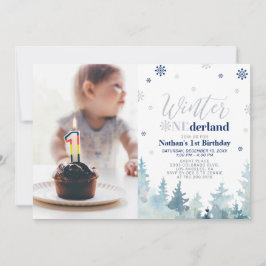 Invitación Winter Onederland Blue Boy Foto De Primer Cumpleañ