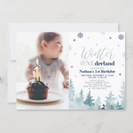 Invitación Winter Onederland Blue Boy Foto De Primer Cumpleañ